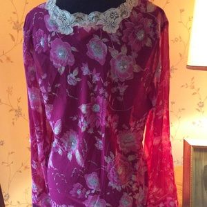 V neck, sheer tunic